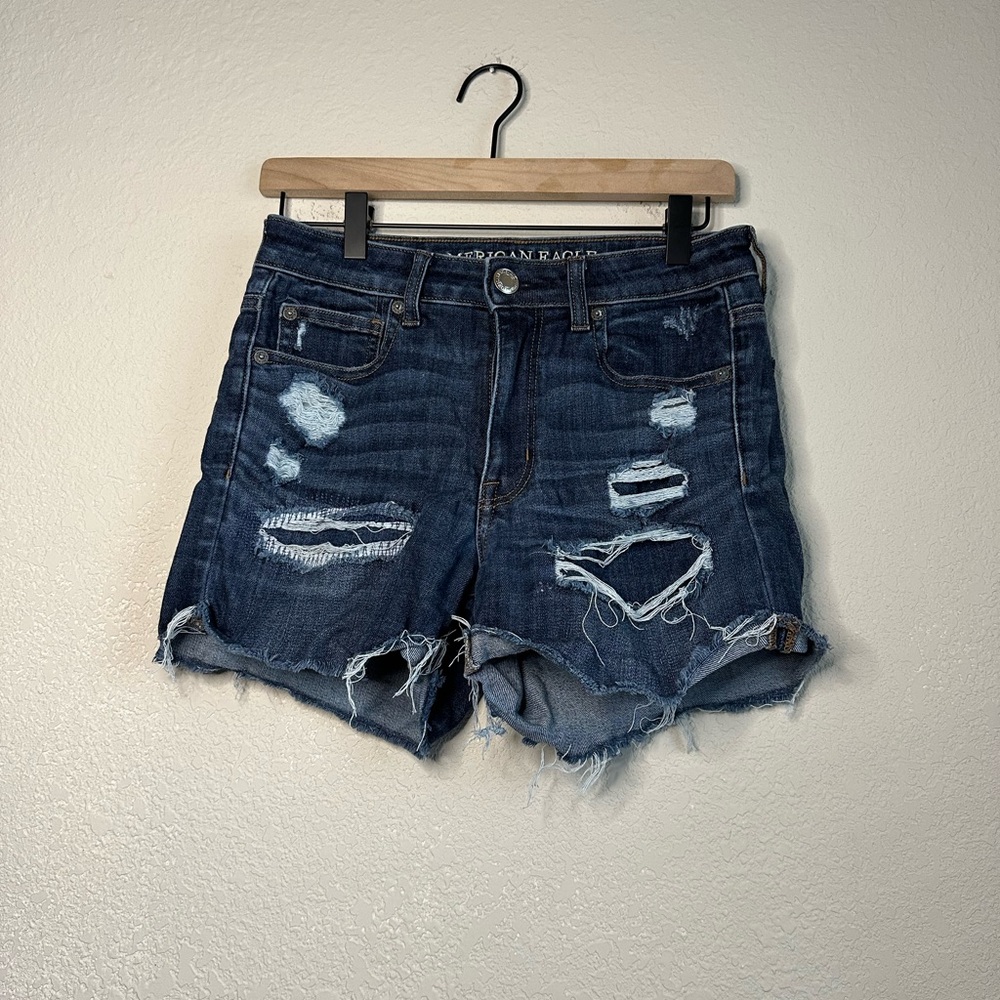 American Eagle Frayed Hi-Rise Shortie Jean Shorts Size 6